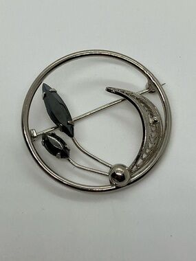 Vtg Amstel Sterling Silver & Alaskan Black Diamond / Hematite Floral Brooch